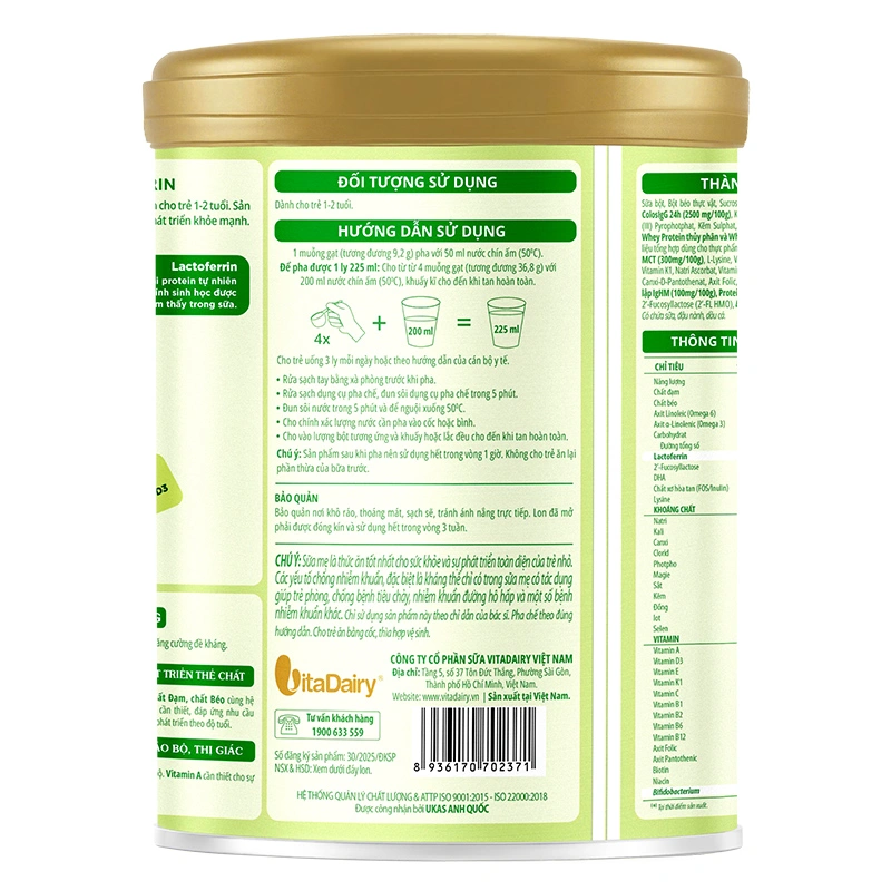 Sữa bột ColosBaby Lactoferrin 1+ (sữa non) hương tự nhiên 800g (1 - 2 tuổi) 3