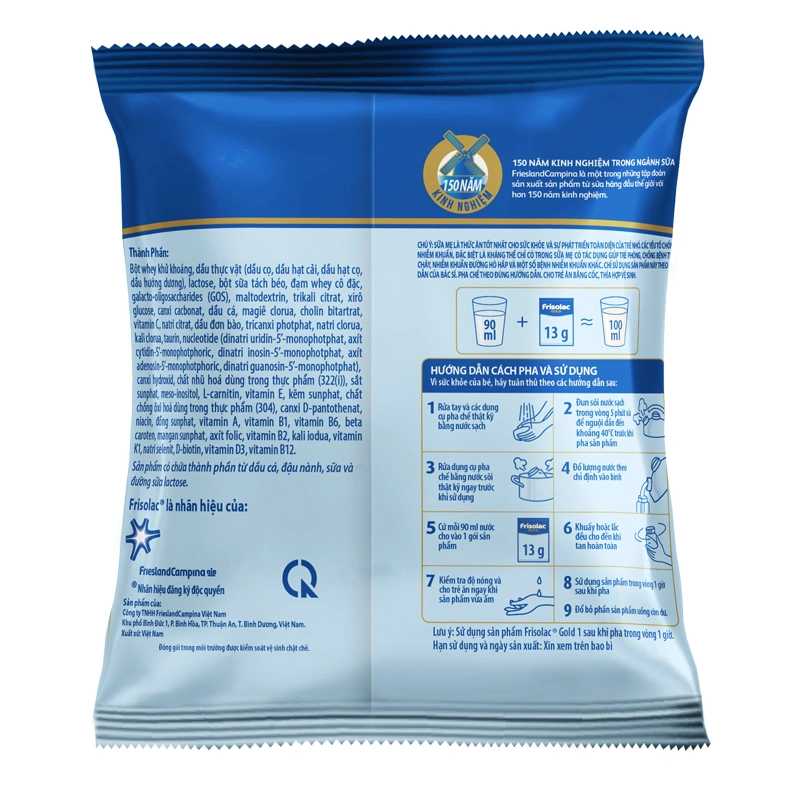 Sữa bột dạng gói Frisolac Gold số 1 hương vani 1248g (0 - 6 tháng) 9