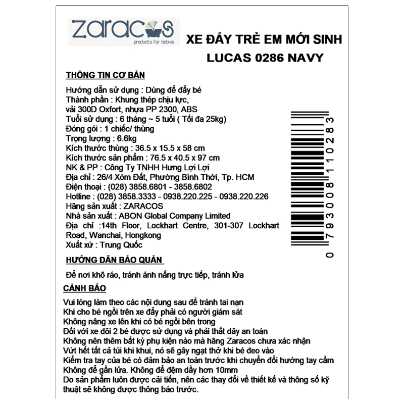 Xe đẩy 1 chiều gấp gọn Zaracos Lucas 0286 (6 tháng - 5 tuổi) - Màu xanh navy 6