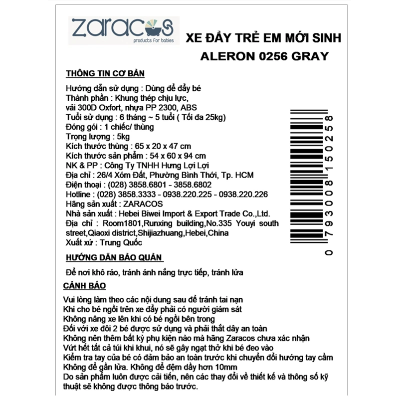 Xe đẩy 1 chiều gấp gọn Zaracos Aleron 0256 (6 tháng - 5 tuổi) - Màu xám đen 6