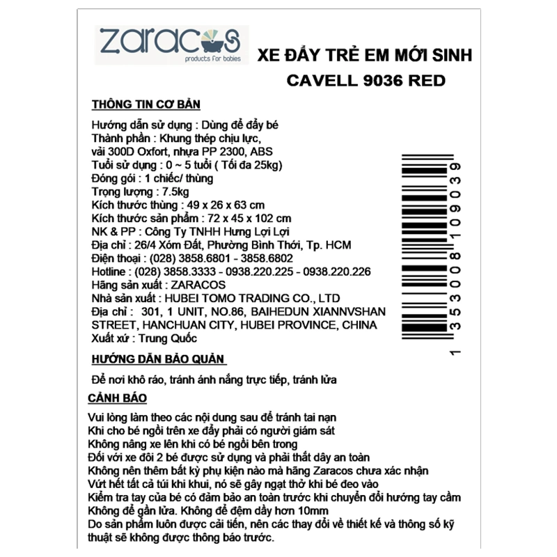 Xe đẩy 1 chiều gấp gọn Zaracos Cavell 9036 (0 - 5 tuổi) - Màu đen 7