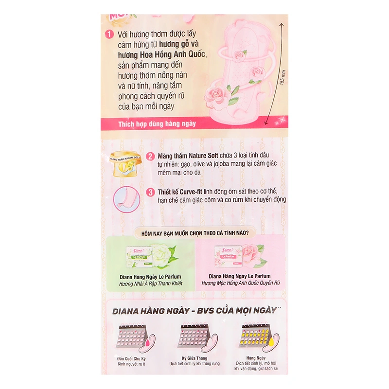 Băng vệ sinh hàng ngày Diana Le Parfum hương mộc hồng không cánh 40 miếng 9