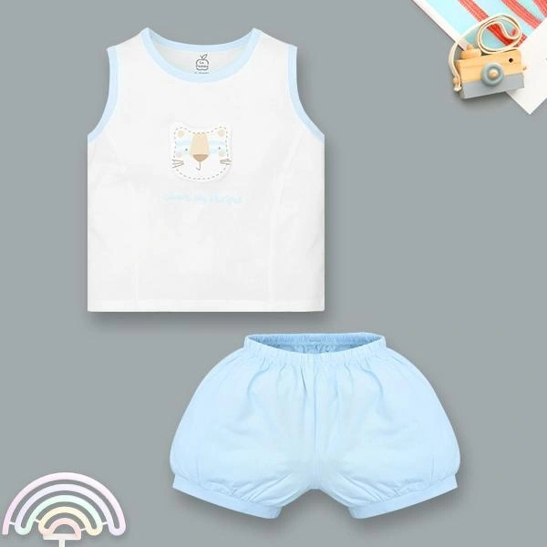 Bộ bé trai La Pomme cotton trắng xanh