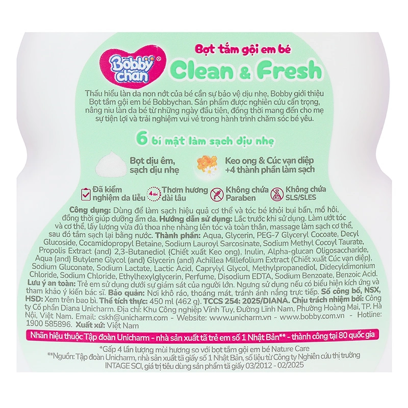 Bọt tắm & gội 2in1 cho bé BobbyChan Clear & Fresh hương trái cây 200 ml (mọi độ tuổi) 6