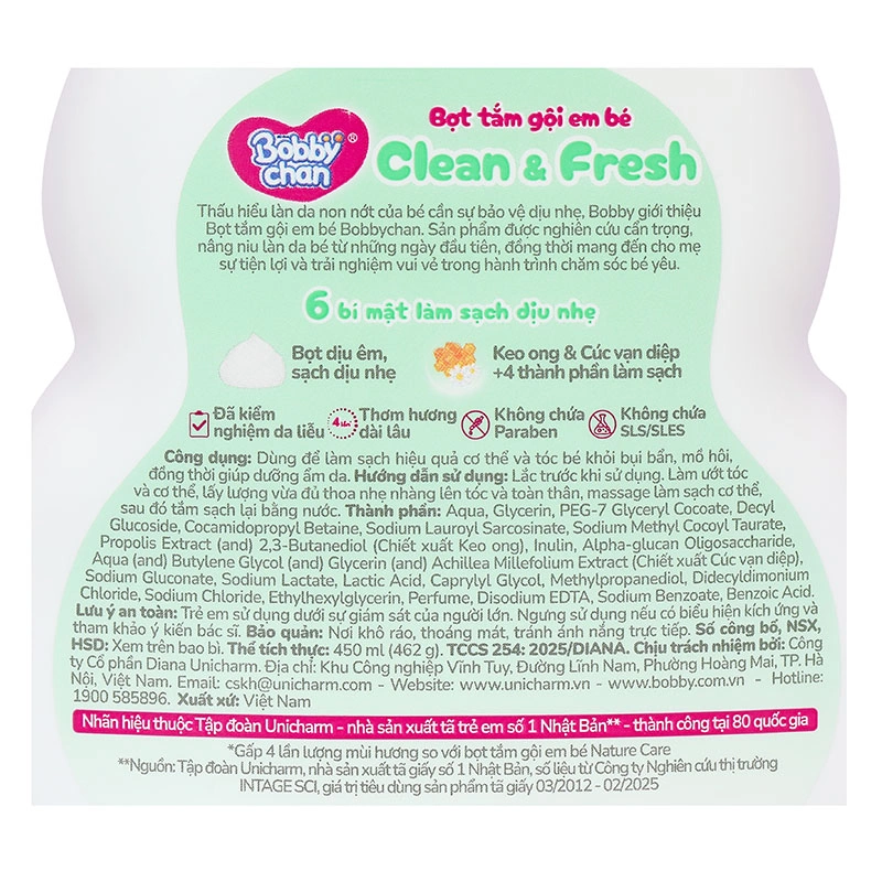 Bọt tắm & gội 2in1 cho bé BobbyChan Clear & Fresh hương trái cây 200 ml (mọi độ tuổi) 12