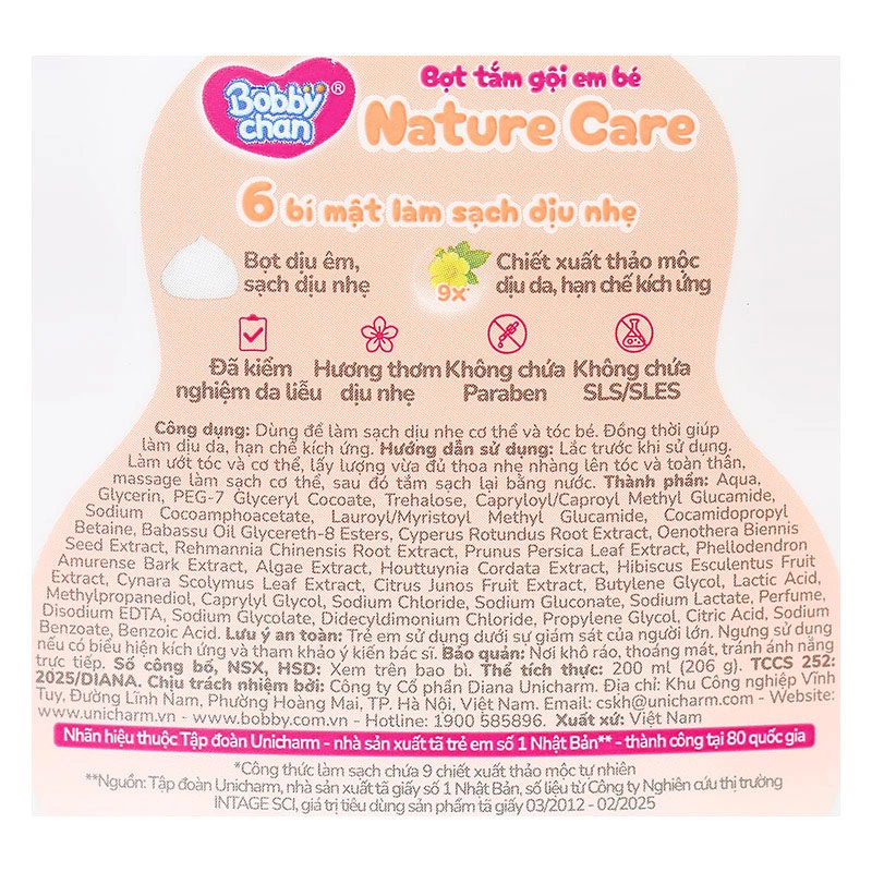 Bọt tắm & gội 2in1 cho bé BobbyChan Nature Care hương thảo mộc 200 ml (mọi độ tuổi) 6