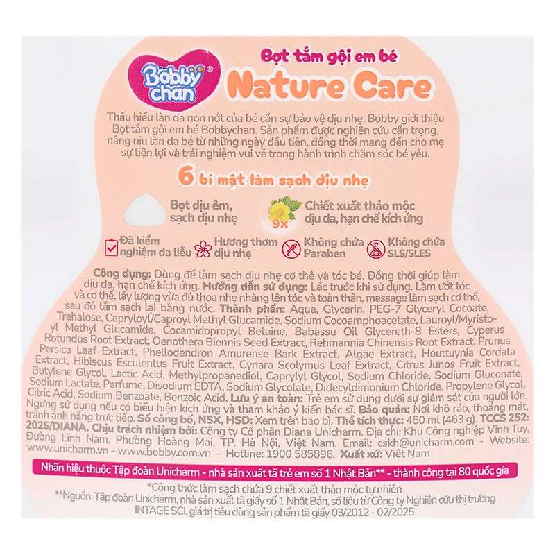 Bọt tắm & gội 2in1 cho bé BobbyChan Nature Care hương thảo mộc 200 ml (mọi độ tuổi) 12