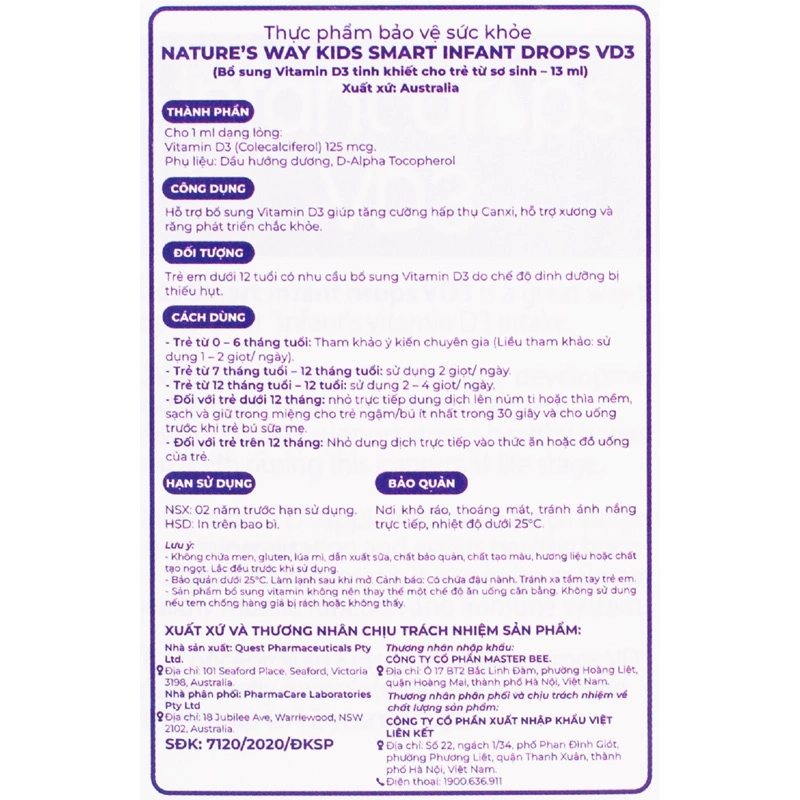 Combo 2 thực phẩm bổ sung Nature's Way Kids Smart Infant Drops VD3 hỗ trợ hấp thu canxi, 13 ml dạng nhỏ giọt (từ 0 tháng) 6