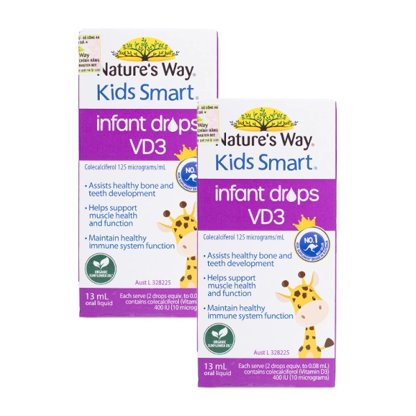 Combo 2 thực phẩm bổ sung Nature's Way Kids Smart Infant Drops VD3 hỗ trợ hấp thu canxi