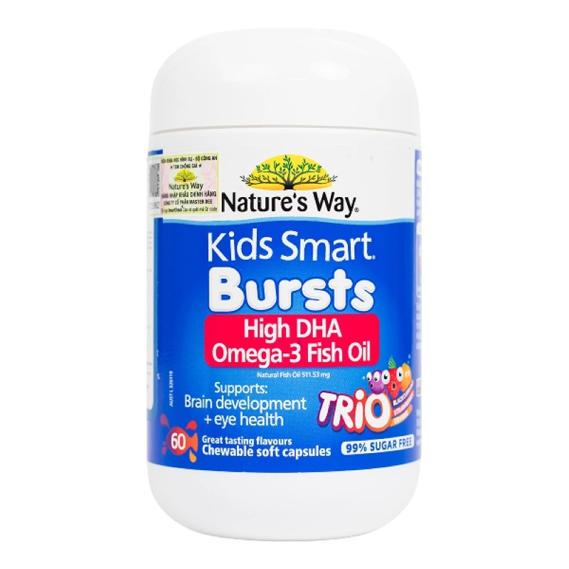 Combo 2 thực phẩm bổ sung Nature's Way Kids Smart Omega-3 Fish Oil Trio phát triển não bộ, thị lực hương cam dâu nho, 60 viên dạng viên (từ 1 tuổi) 2