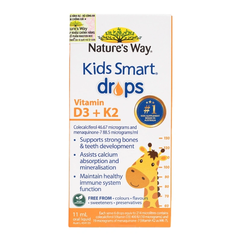 Thực phẩm bổ sung Nature's Way Kids Smart Drops Vitamin D3+K2 hỗ trợ hấp thu canxi, 11 ml dạng nhỏ giọt (từ 0 tháng) 7