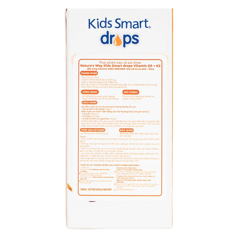 Thực phẩm bổ sung Nature's Way Kids Smart Drops Vitamin D3+K2 hỗ trợ hấp thu canxi, 11 ml dạng nhỏ giọt (từ 0 tháng) 8