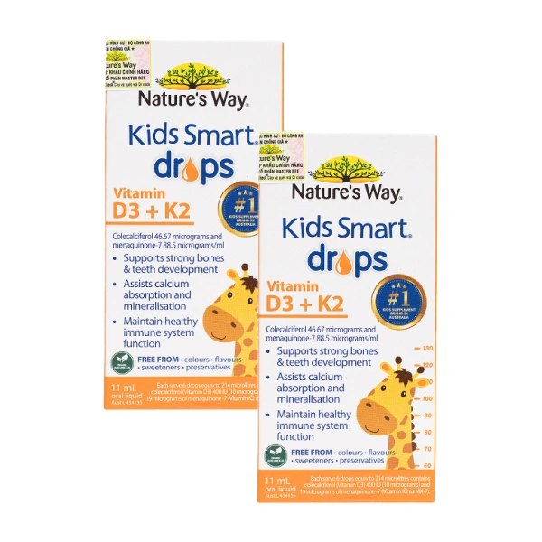 Combo 2 thực phẩm bổ sung Nature's Way Kids Smart Drops Vitamin D3+K2 hỗ trợ hấp thu canxi