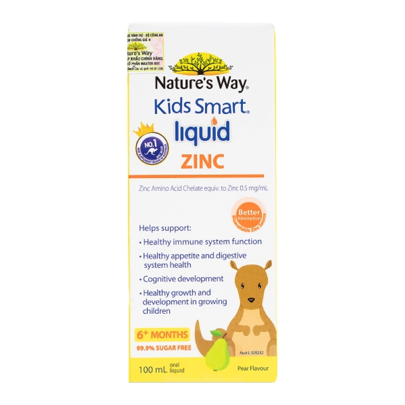 Combo 2 thực phẩm bổ sung Nature's Way Kids Smart Liquid Zinc bổ sung kẽm hỗ trợ ăn ngon, tăng đề kháng hương lê, 100 ml dạng uống (từ 6 tháng) 2