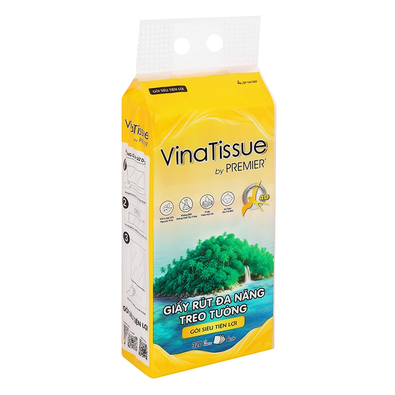 Gói 320 tờ khăn giấy rút đa năng PREMIER Vinatissue không mùi 4 lớp 10