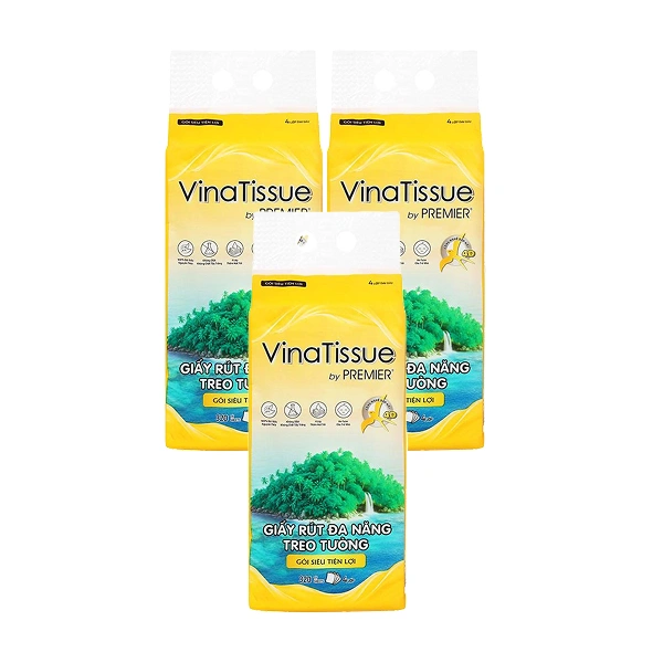 Combo 3 gói khăn giấy rút đa năng PREMIER Vinatissue không mùi