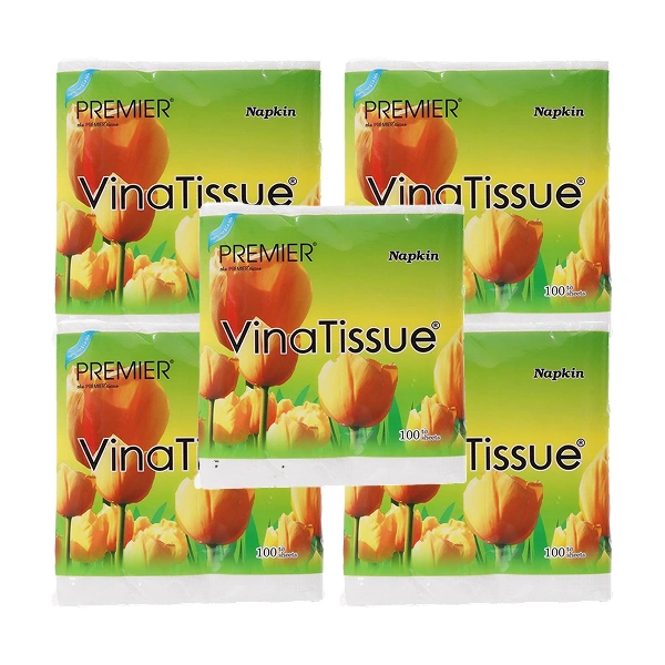 Combo 5 gói 100 tờ khăn giấy ăn PREMIER VinaTissue không mùi 1 lớp 1