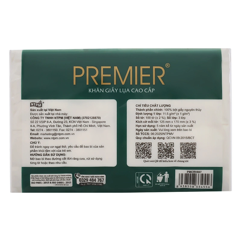 Combo 6 gói 100 tờ khăn giấy lụa PREMIER không mùi 3 lớp 12,5x17cm 4