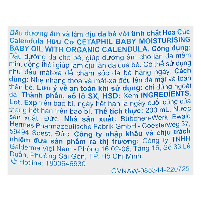 Dầu massage dưỡng ẩm cho bé chiết xuất hoa cúc Cetaphil Baby Moisturising Baby Oil 200 ml 5