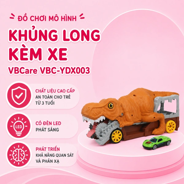 Đồ chơi khủng long kèm xe mô hình dùng pin VBCare VBC-YDX003 1