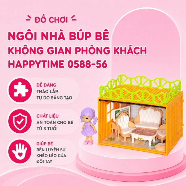 Đồ chơi ngôi nhà búp bê không gian phòng khách HappyTime 0588-56 1