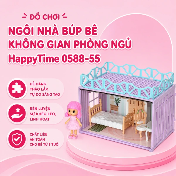 Đồ chơi ngôi nhà búp bê không gian phòng khách HappyTime 0588-56 16