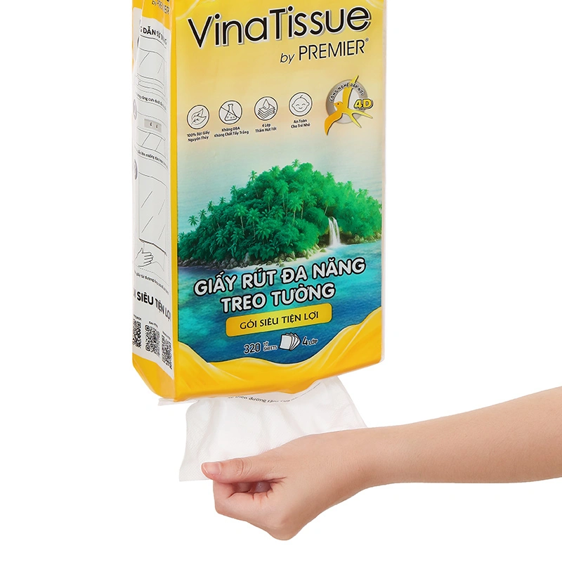 Combo 3 gói 320 tờ khăn giấy rút đa năng PREMIER Vinatissue không mùi 4 lớp 13