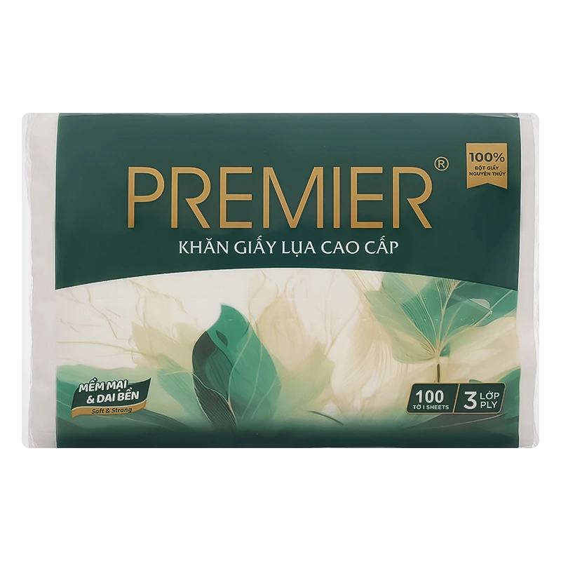 Combo 6 gói 100 tờ khăn giấy lụa PREMIER không mùi 3 lớp 12,5x17cm 11