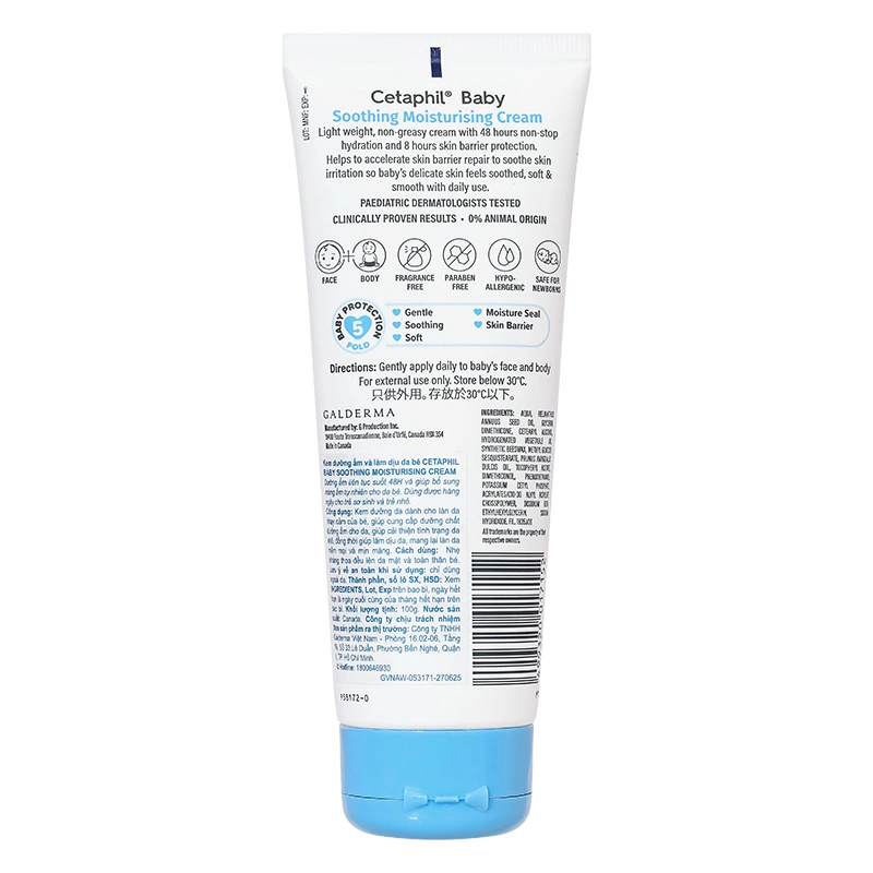 Kem dưỡng ẩm và làm dịu da cho bé Cetaphil Baby Soothing Moisturising Cream 100g 2