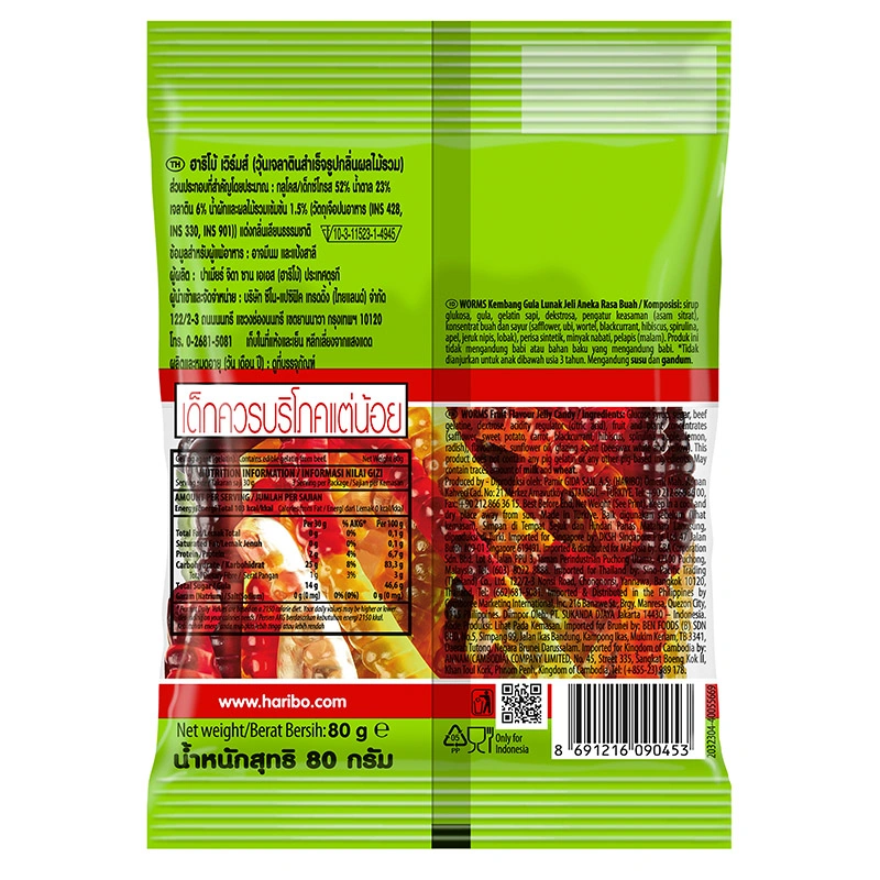 Kẹo dẻo Haribo Worms hương trái cây gói 80g (từ 3 tuổi) 2