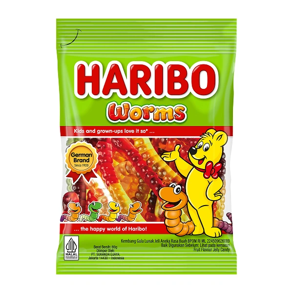 Kẹo dẻo Haribo Worms hương trái cây gói 80g (từ 3 tuổi) 1