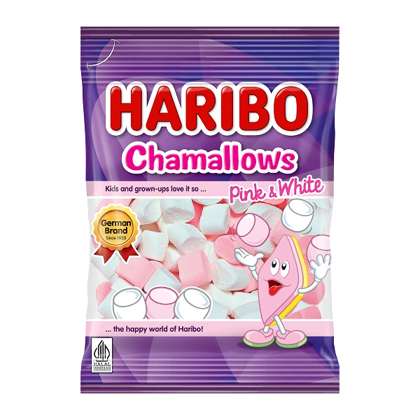 Kẹo xốp marshmallow Haribo Chamallows Pink & White hương vani gói 70g (từ 3 tuổi) 1