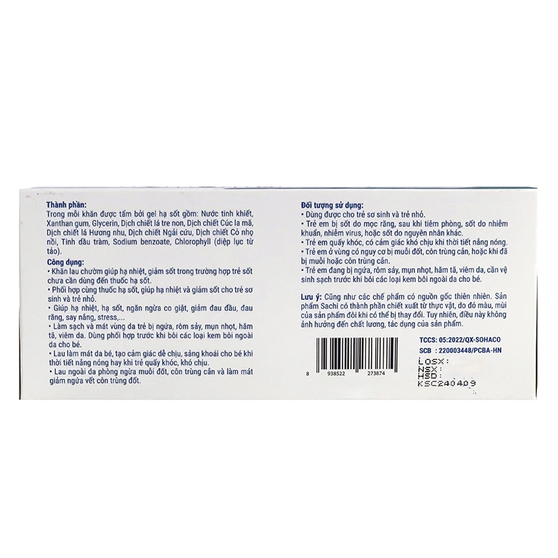 Khăn hạ sốt Sachi cho bé từ 0 tháng (hộp 5 túi) 5