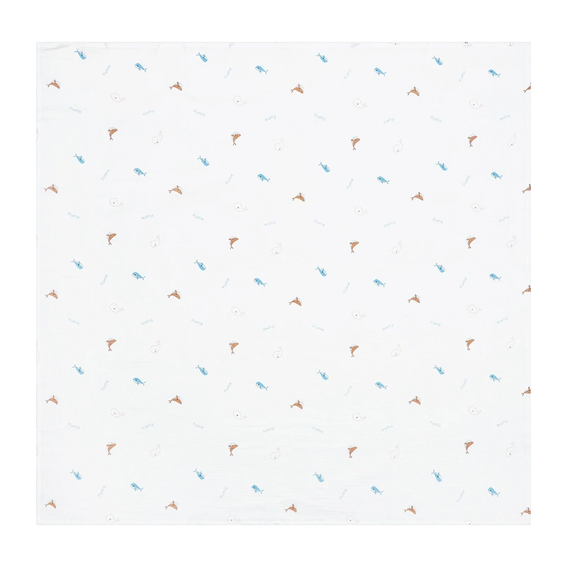 Khăn tắm muslin Piumie 2 lớp 100x100 cm - Cá heo 3