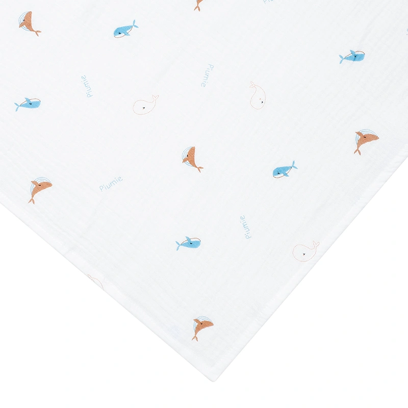 Khăn tắm muslin Piumie 2 lớp 100x100 cm - Cá heo 6