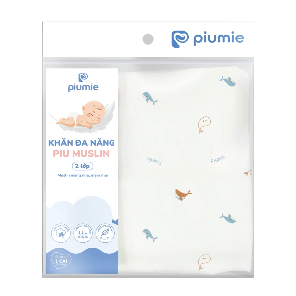 Khăn tắm muslin Piumie cá heo