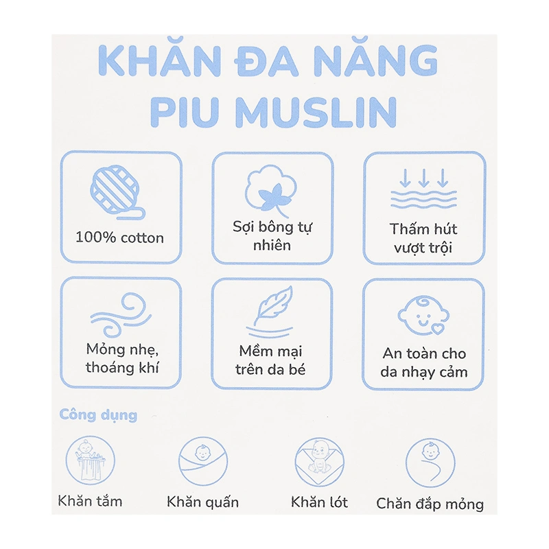 Khăn tắm muslin Piumie 2 lớp 100x100 cm - Cá heo 22