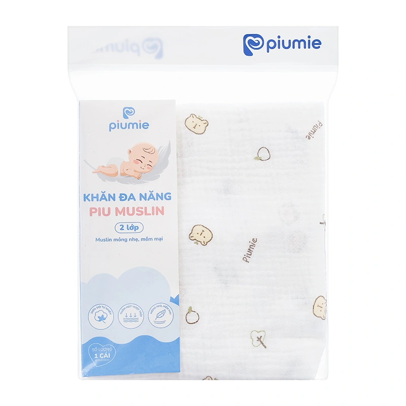 Khăn tắm muslin Piumie 2 lớp 100x100 cm - Cá heo 19