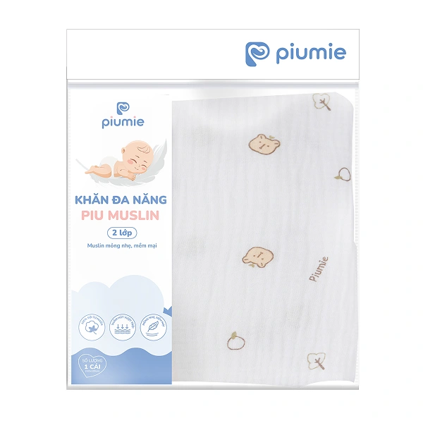 Khăn tắm muslin Piumie gấu