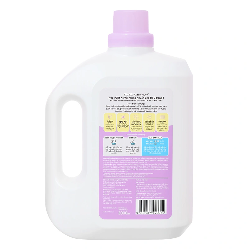 Nước giặt xả quần áo cho bé BZU BZU CleanHaven Antibacterial hương hoa nắng mai can 3 lít 2