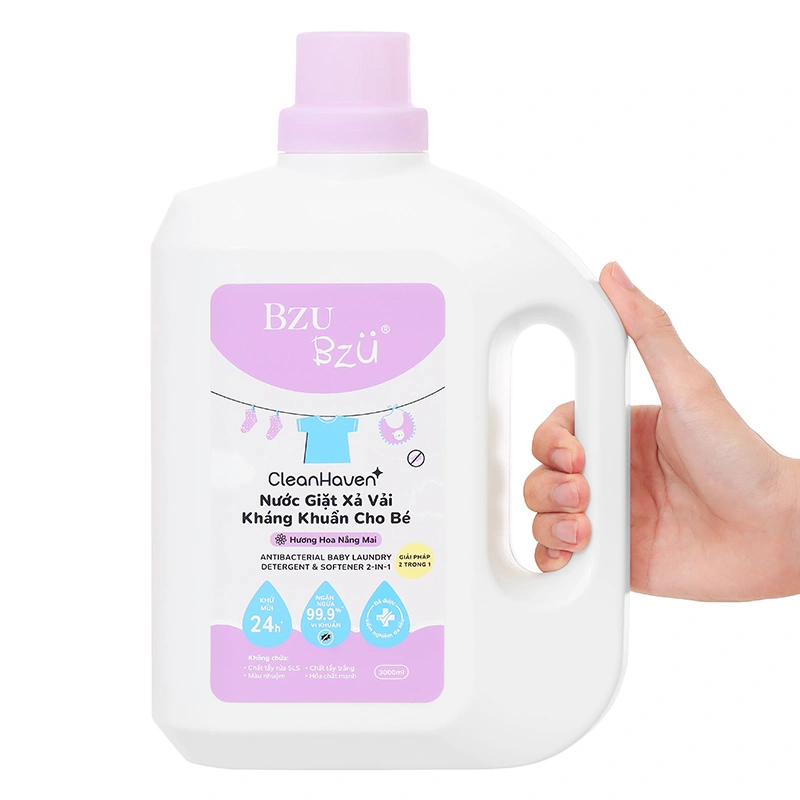 Nước giặt xả quần áo cho bé BZU BZU CleanHaven Antibacterial hương hoa nắng mai can 3 lít 3