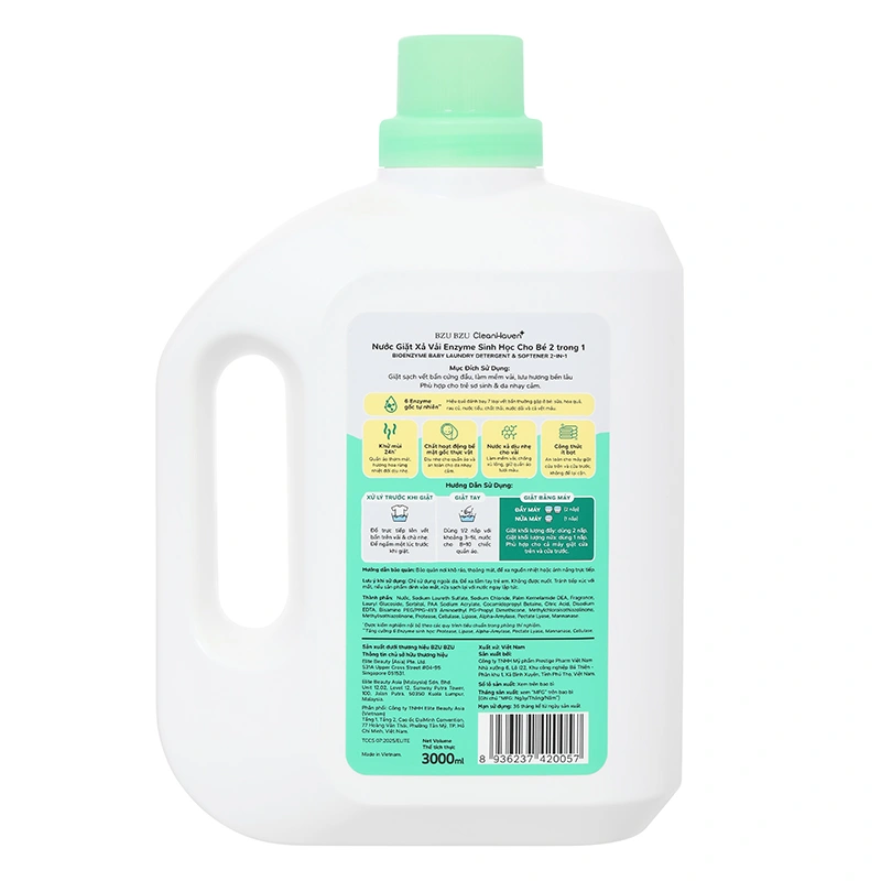 Nước giặt xả quần áo cho bé BZU BZU CleanHaven Bioenzyme hương hoa rừng can 3 lít 2