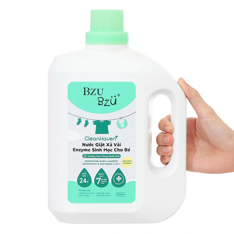 Nước giặt xả quần áo cho bé BZU BZU CleanHaven Bioenzyme hương hoa rừng can 3 lít 3