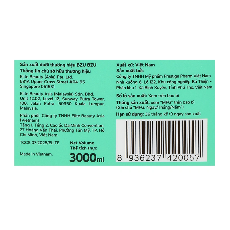 Nước giặt xả quần áo cho bé BZU BZU CleanHaven Bioenzyme hương hoa rừng can 3 lít 7