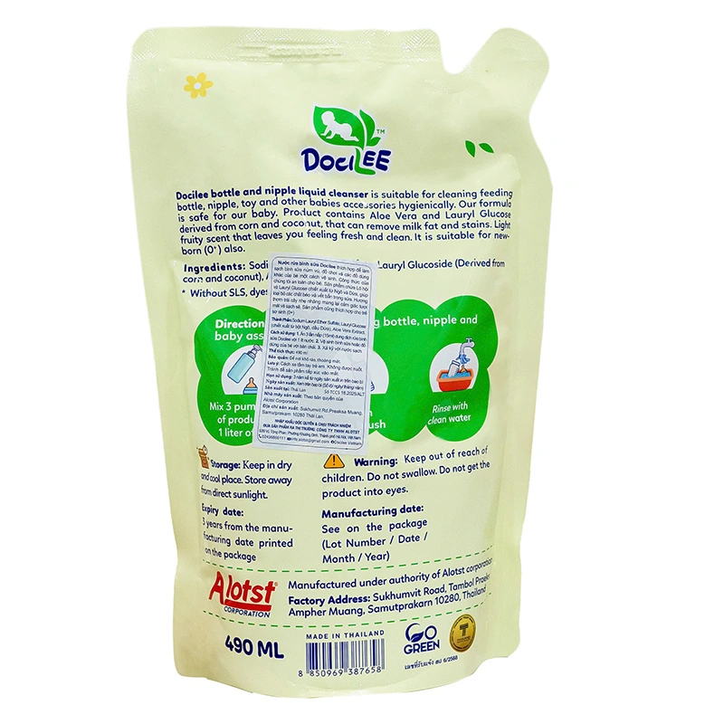 Nước rửa bình sữa Docilee chai 500 ml hương nha đam 5