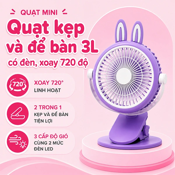 Quạt kẹp và để bàn mini xoay 720 độ 3L 3L562J-T 1