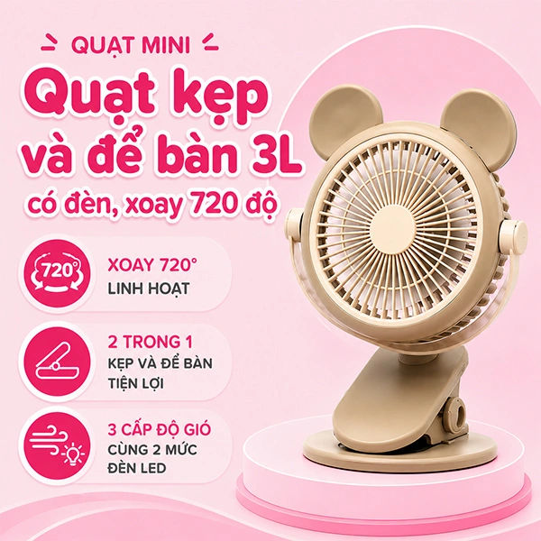 Quạt kẹp và để bàn mini xoay 720 độ 3L 3L562K-N 1