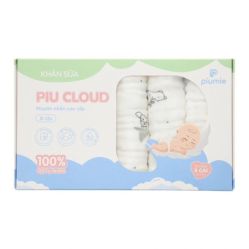 Set 5 khăn sữa muslin nhăn Piumie 6 lớp 27x27 cm - Gấu nâu 7