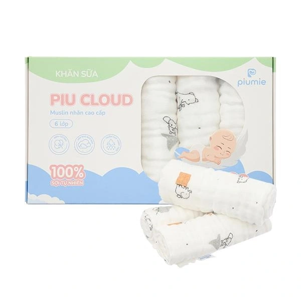 Set 5 khăn sữa muslin nhăn Piumie gấu nâu