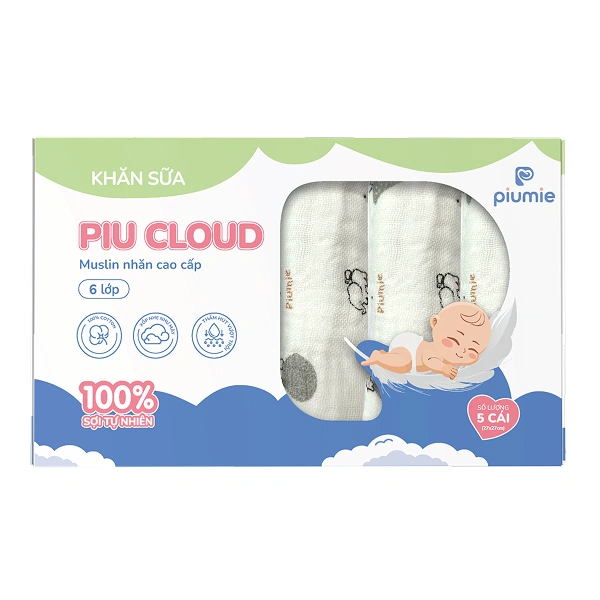 Set 5 khăn sữa muslin nhăn Piumie gấu xám